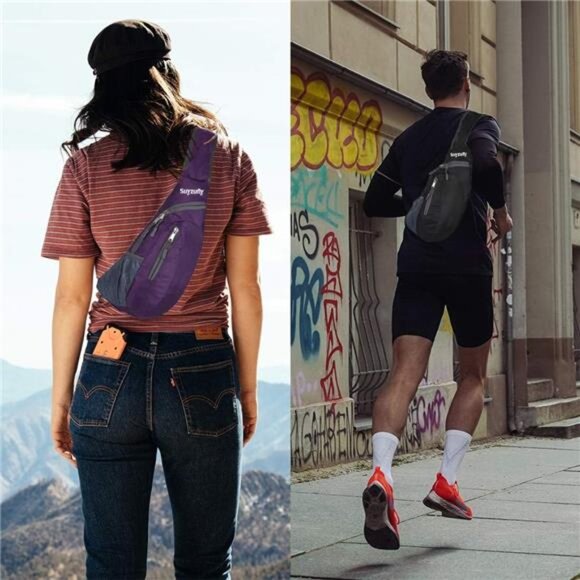Men Women Foldable Sling Bags Purple - Picture 6 of 6